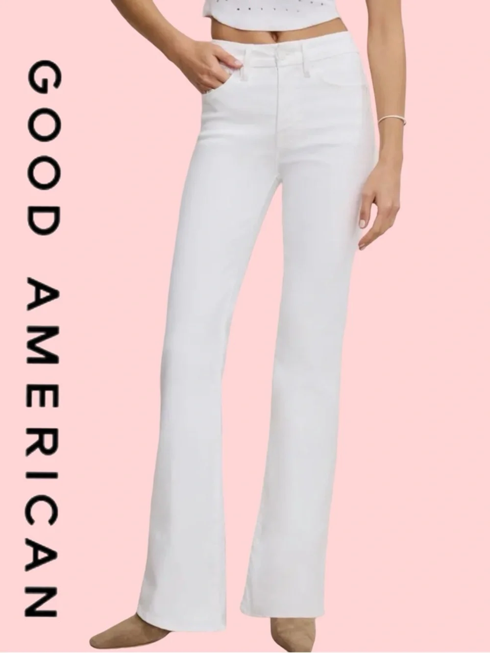 NWT $149 Good American Good Legs Flare Jeans – White001 - Picture 10 of 11